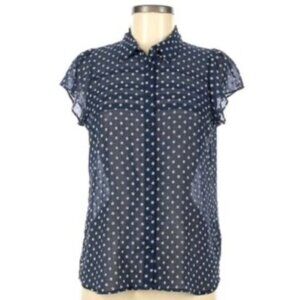 Maison Jules Women's Navy Polka Dot Flutter Sleeve Blouse Size Large